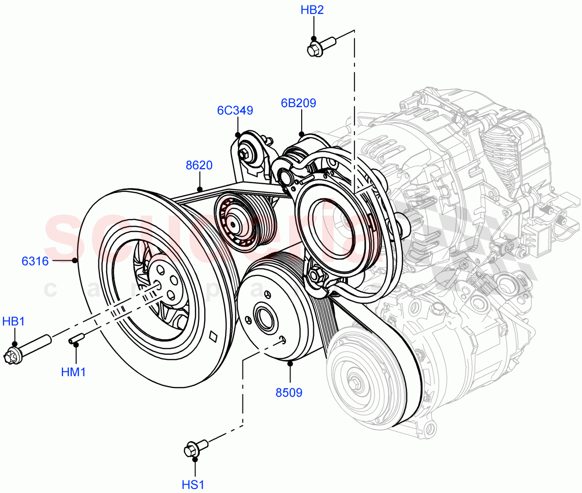 Pulleys And Drive Belts (3.0L AJ20P6 Petrol High) of Land Rover Land Rover Range Rover (2022+) [3.0 I6 Turbo Petrol AJ20P6]