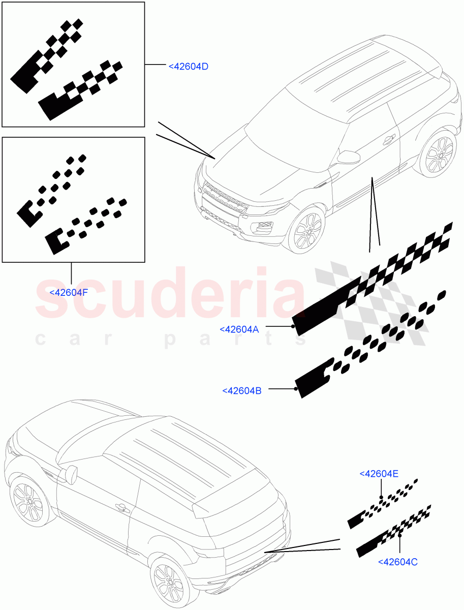 Exterior Body Styling Items(Decal Stripes, Accessory)(Halewood (UK),Itatiaia (Brazil))((V)FROMFH000001) of Land Rover Land Rover Range Rover Evoque (2012-2018) [2.2 Single Turbo Diesel]