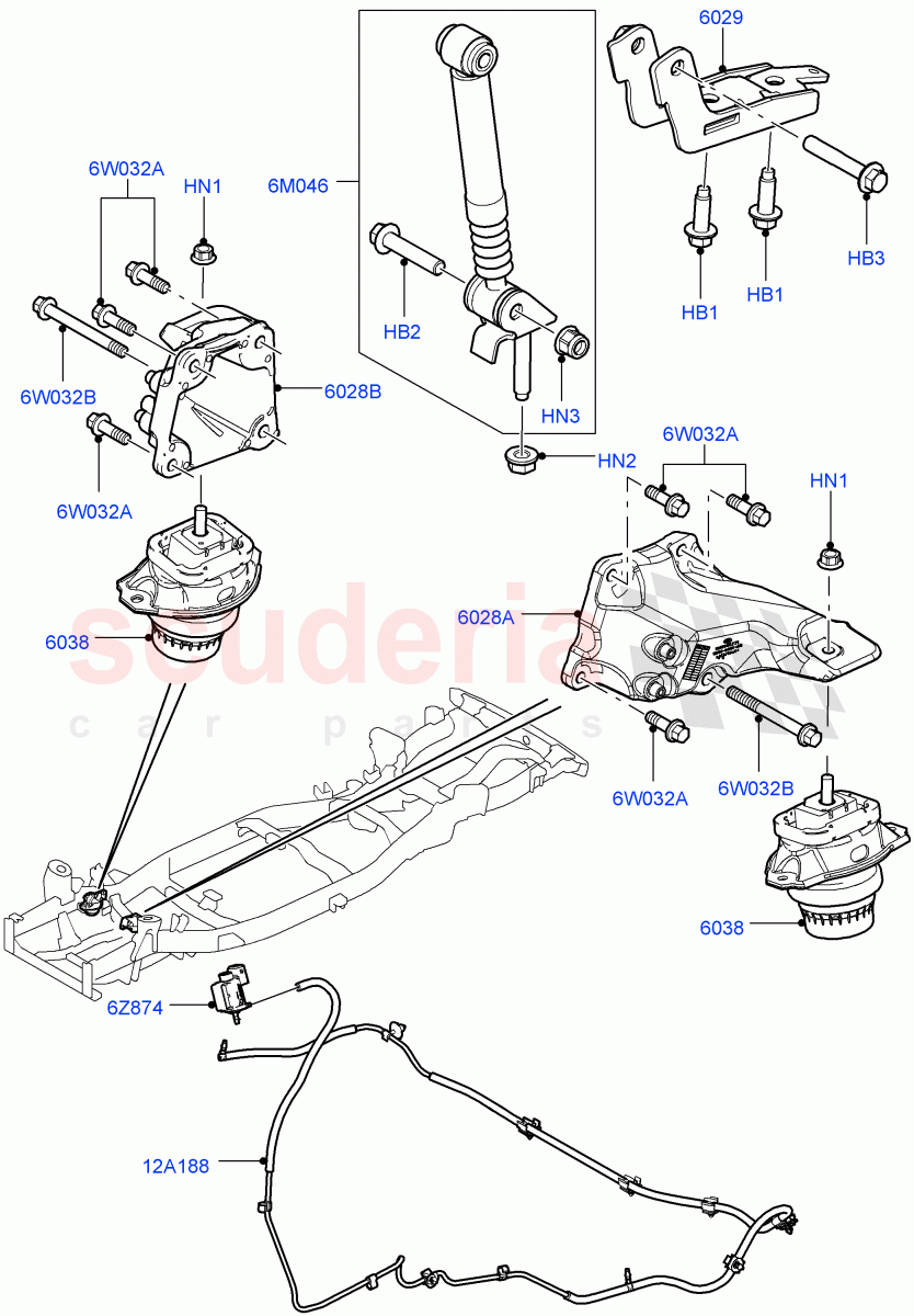 Engine Mounting(3.6L V8 32V DOHC EFi Diesel Lion)((V)FROM7A000001,(V)TO9A999999) of Land Rover Land Rover Range Rover Sport (2005-2009) [2.7 Diesel V6]