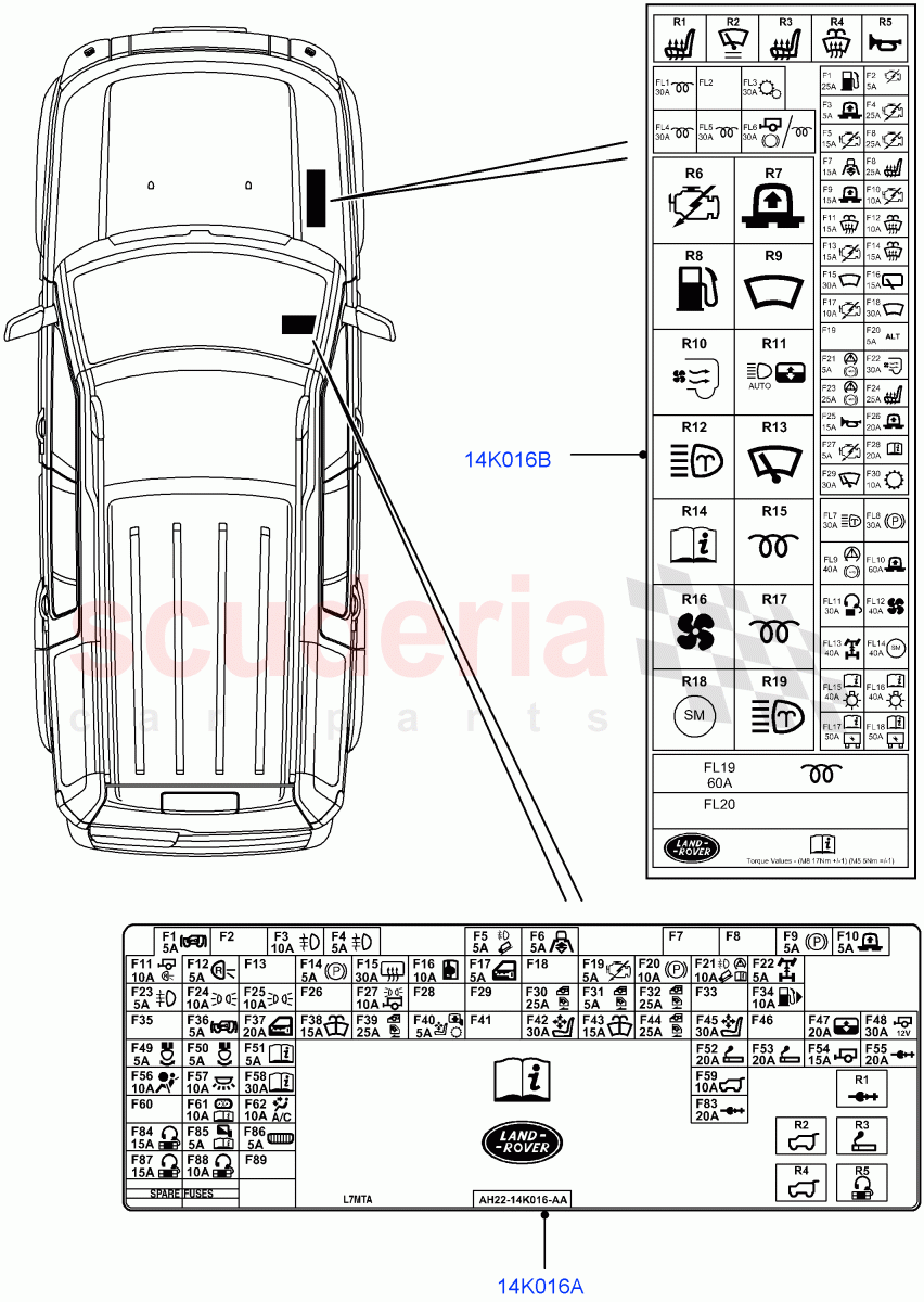 Labels(Fuse Box)((V)FROMAA000001) of Land Rover Land Rover Range Rover Sport (2010-2013) [5.0 OHC SGDI SC V8 Petrol]