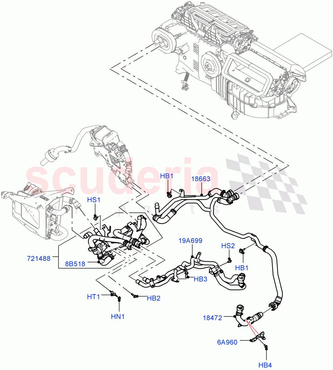 Heater Hoses(2.0L AJ200P Hi PHEV,Air Conditioning Hybrid-Front/Rear)((V)FROMJA000001,(V)TOJA999999) of Land Rover Land Rover Range Rover (2012-2021) [2.0 Turbo Petrol AJ200P]