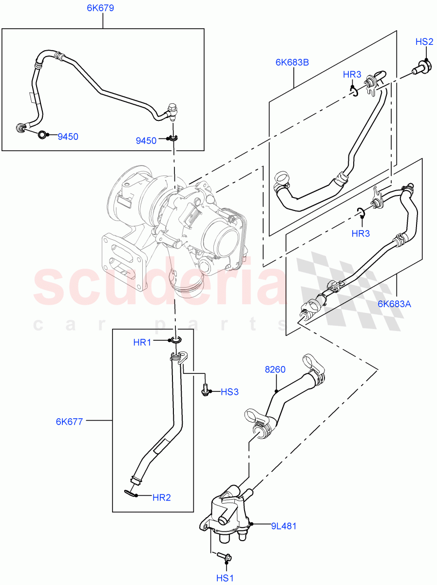 Turbocharger(Lubrication And Cooling)(2.0L AJ20P4 Petrol High PTA,Halewood (UK),2.0L AJ20P4 Petrol E100 PTA,2.0L AJ20P4 Petrol Mid PTA) of Land Rover Land Rover Discovery Sport (2015+) [2.0 Turbo Petrol AJ200P]