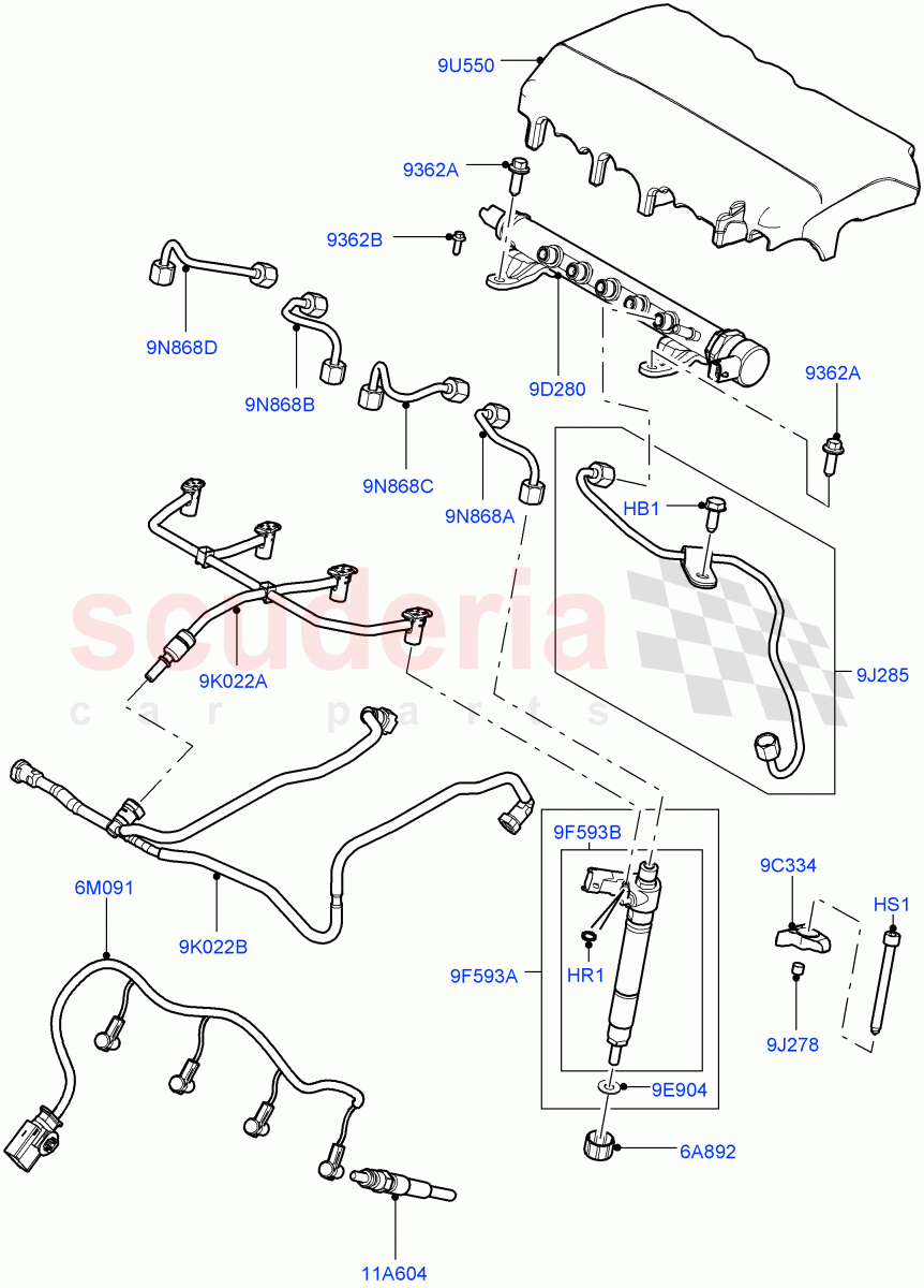 Fuel Injectors And Pipes(2.2L CR DI 16V Diesel,2.2L DOHC EFI TC DW12) of Land Rover Land Rover Discovery Sport (2015+) [2.2 Single Turbo Diesel]