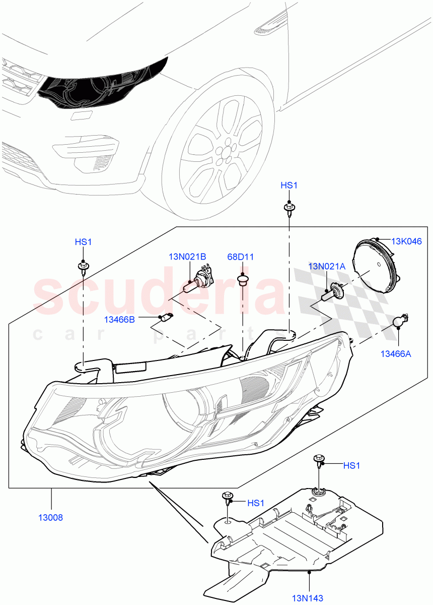 Headlamps And Front Flasher Lamps(Halewood (UK),With Halogen Headlamp) of Land Rover Land Rover Discovery Sport (2015+) [1.5 I3 Turbo Petrol AJ20P3]