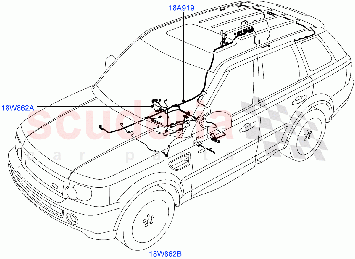 Electrical Wiring - Body And Rear(Audio/Navigation/Entertainment)((V)FROM9A000001,(V)TO9A999999) of Land Rover Land Rover Range Rover Sport (2005-2009) [4.4 AJ Petrol V8]