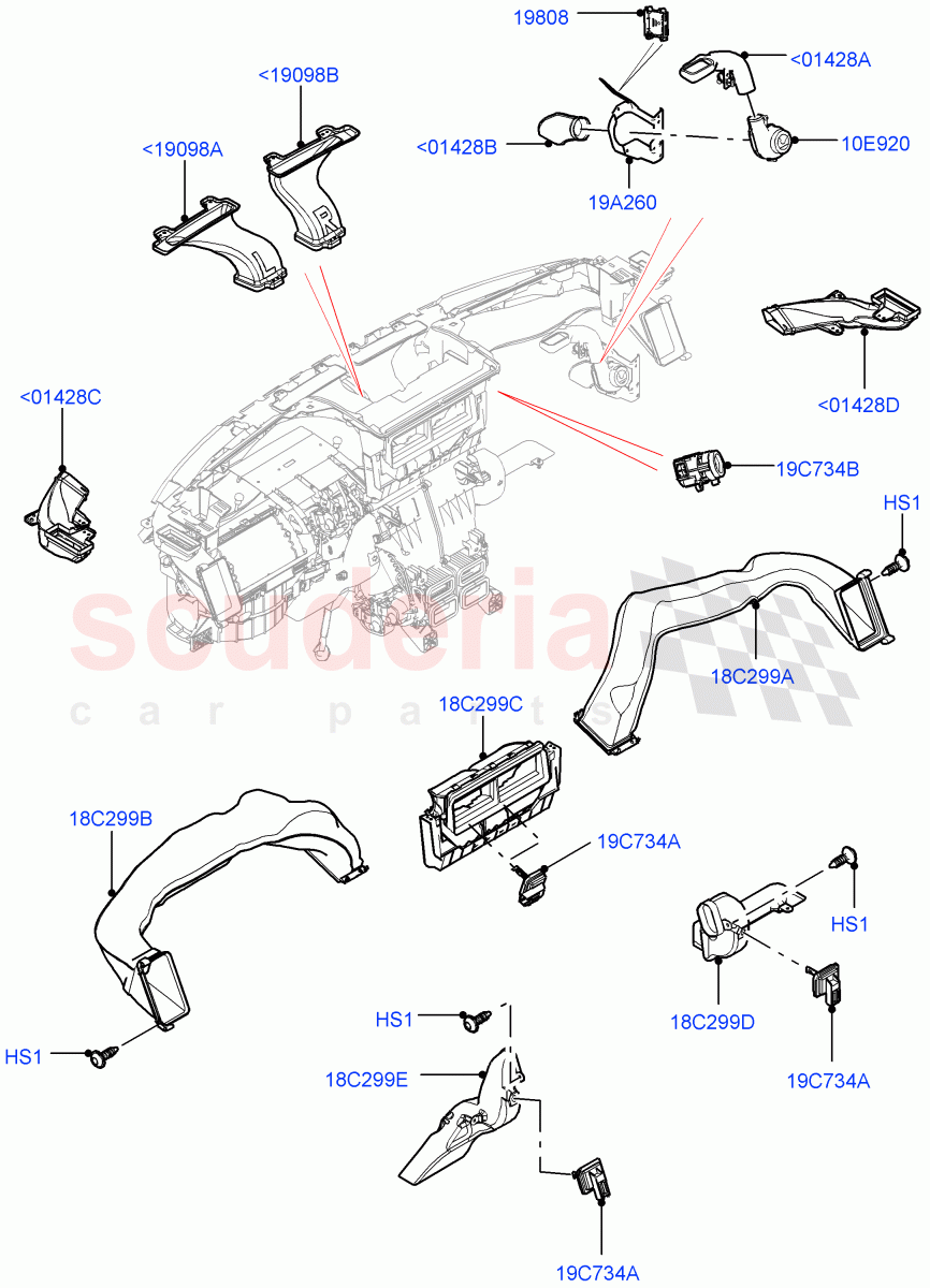 Air Vents, Louvres And Ducts(Internal Components, Solihull Plant Build, Instrument Panel)(Head Up Display)((V)FROMHA000001) of Land Rover Land Rover Discovery 5 (2017+) [2.0 Turbo Petrol AJ200P]