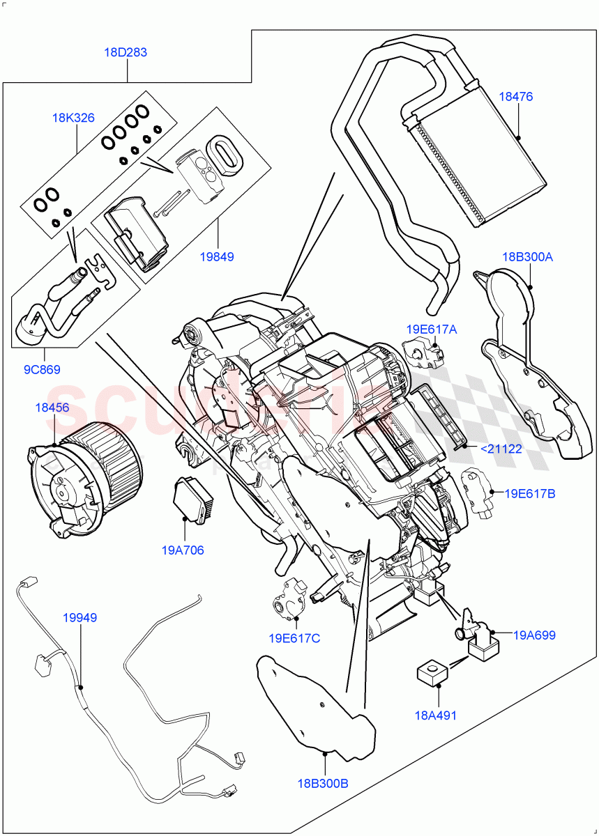 Heater/Air Cond.Internal Components(Auxiliary Heater)(Premium Air Conditioning-Front/Rear)((V)FROMKA000001) of Land Rover Land Rover Range Rover Sport (2014+) [3.0 I6 Turbo Diesel AJ20D6]