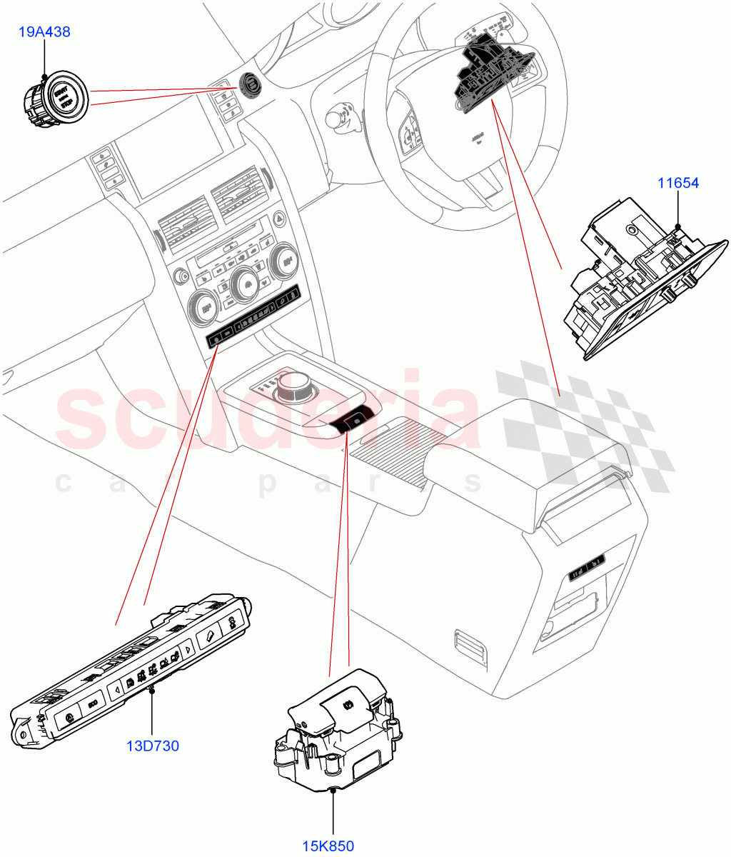 Switches (Facia And Console) (Halewood (UK)) ((V) TOKH999999) of Land Rover Land Rover Discovery Sport (2015+) [1.5 I3 Turbo Petrol AJ20P3]