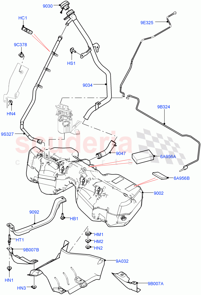 Fuel Tank & Related Parts (3.0L DOHC GDI SC V6 PETROL, Fuel Tank-Petrol W/O Leak Detection, Pet Tank W/O Leak Det - Std Filter) ((V) FROMKA000001) of Land Rover Land Rover Range Rover Velar (2017+) [3.0 DOHC GDI SC V6 Petrol]