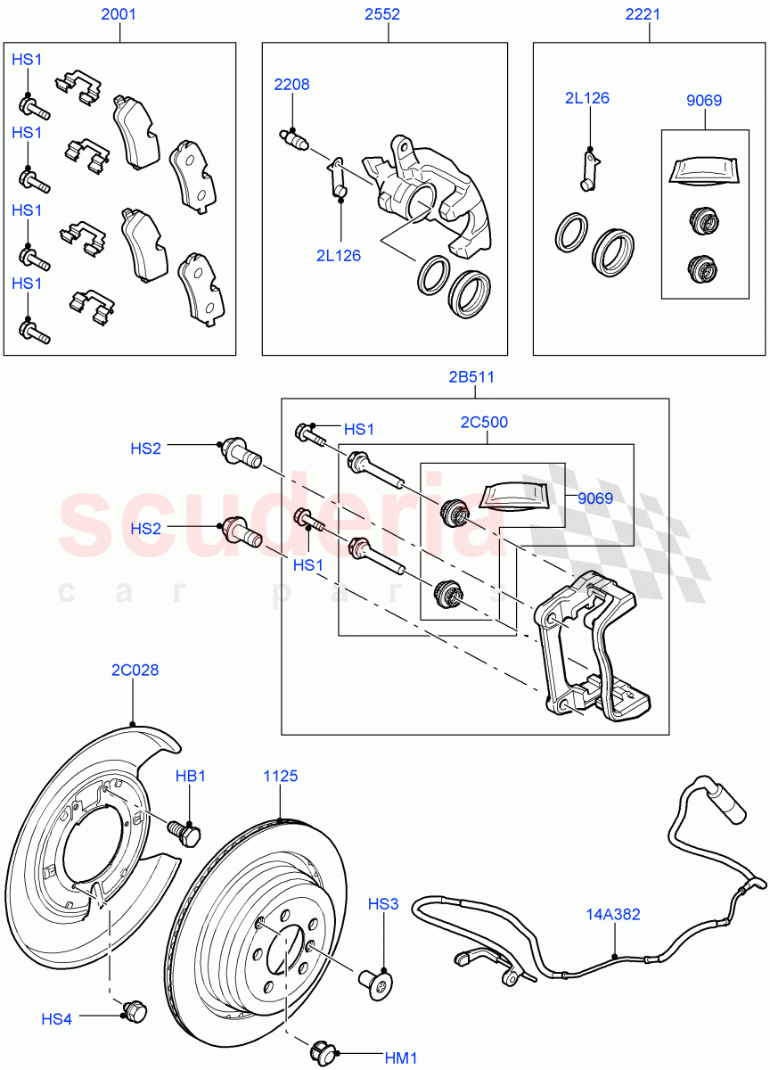 Rear Brake Discs And Calipers(3.6L V8 32V DOHC EFi Diesel Lion,5.0L OHC SGDI NA V8 Petrol - AJ133)((V)FROMAA000001,(V)TOBA333985) of Land Rover Land Rover Range Rover (2010-2012) [3.6 V8 32V DOHC EFI Diesel]