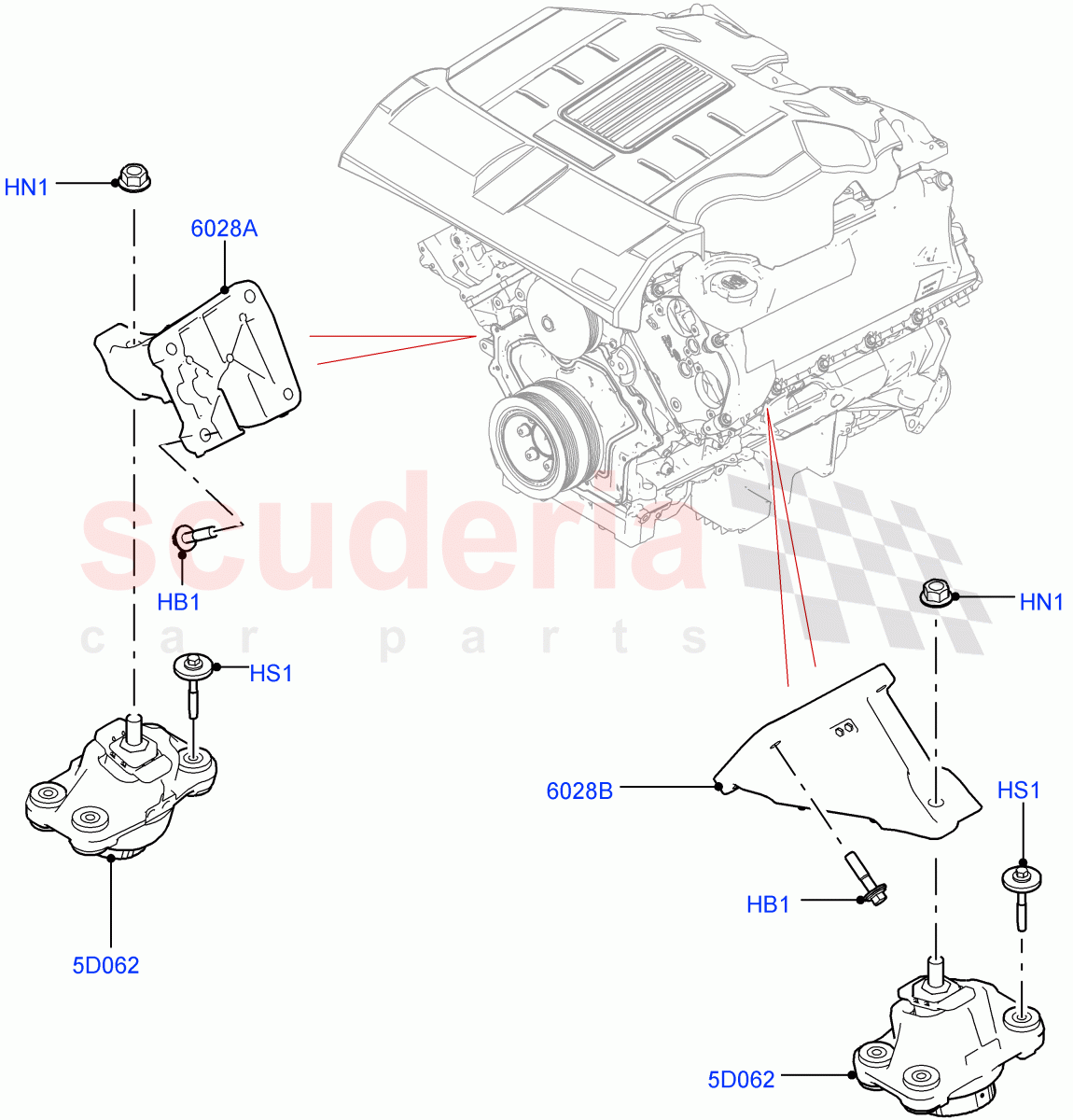 Engine Mounting (Solihull Plant Build) (3.0L DOHC GDI SC V6 PETROL) ((V) FROMHA000001) of Land Rover Land Rover Discovery 5 (2017+) [2.0 Turbo Petrol AJ200P]