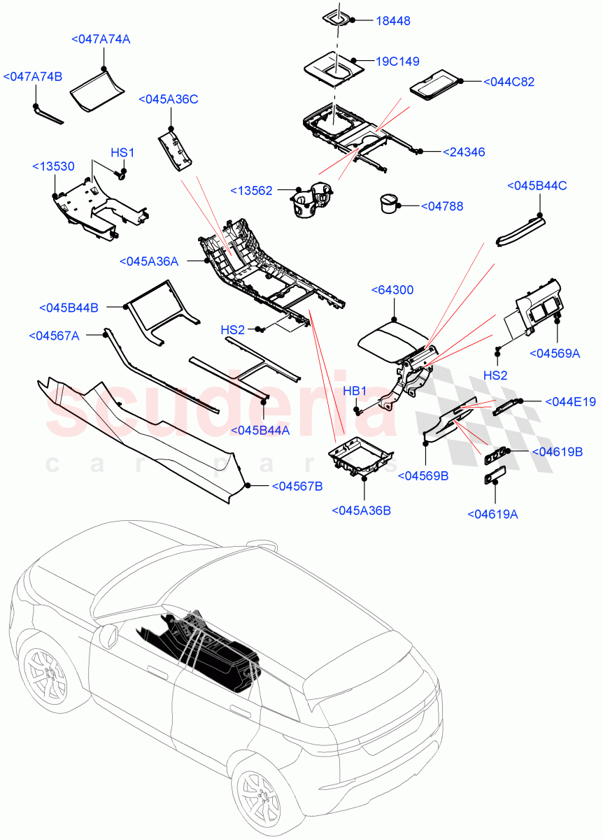 Console - Floor(External Components)(Halewood (UK)) of Land Rover Land Rover Range Rover Evoque (2019+) [1.5 I3 Turbo Petrol AJ20P3]