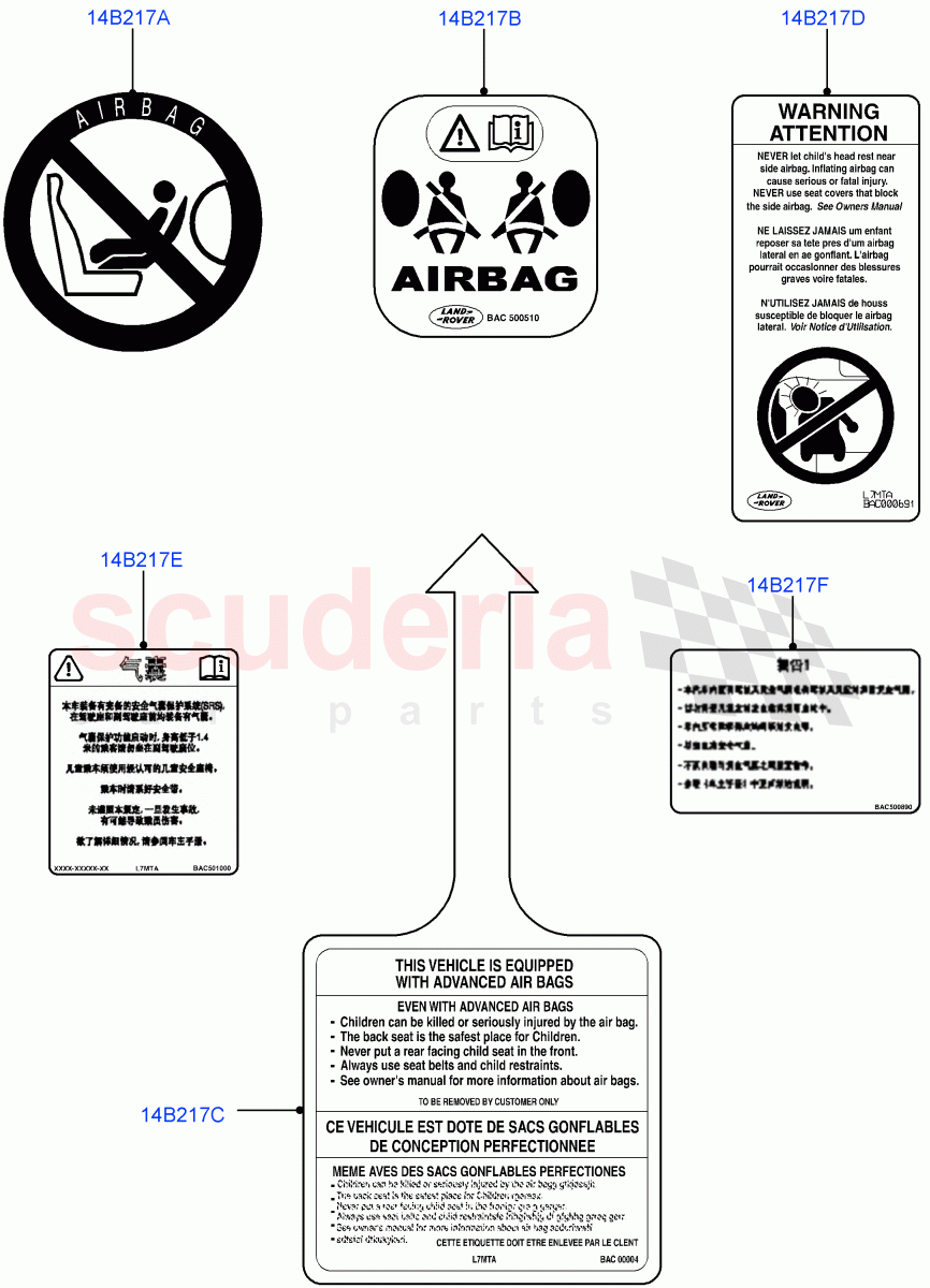 Labels(Air Bag, Solihull Plant Build)((V)FROMHA000001) of Land Rover Land Rover Discovery 5 (2017+) [2.0 Turbo Diesel]