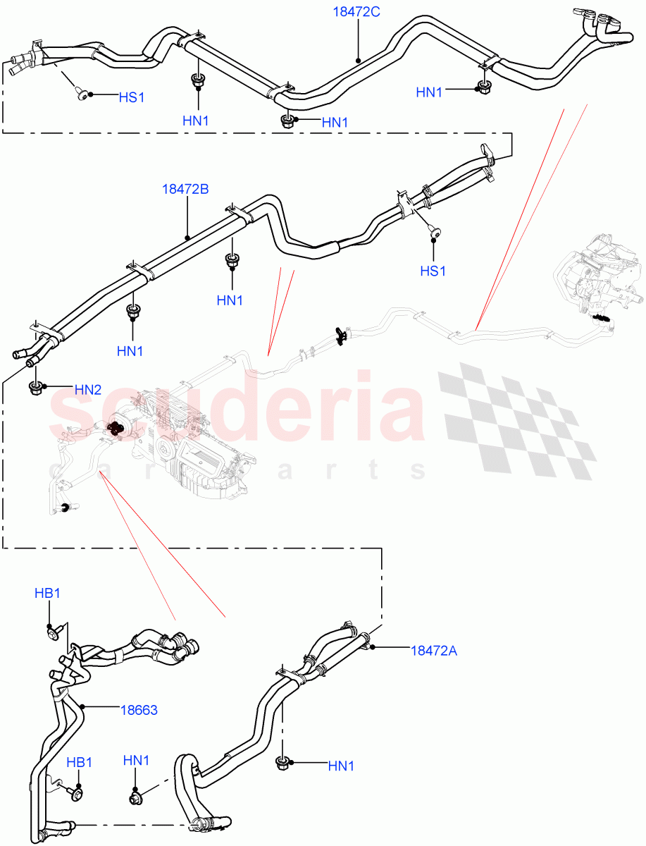 Heater Hoses (Solihull Plant Build) (3.0 V6 D Gen2 Mono Turbo, Premium Air Conditioning-Front/Rear, 3.0 V6 D Low MT ROW, 3.0 V6 D Gen2 Twin Turbo, 3.0L DOHC GDI SC V6 PETROL) ((V) FROMKA000001) of Land Rover Land Rover Discovery 5 (2017+) [2.0 Turbo Diesel]