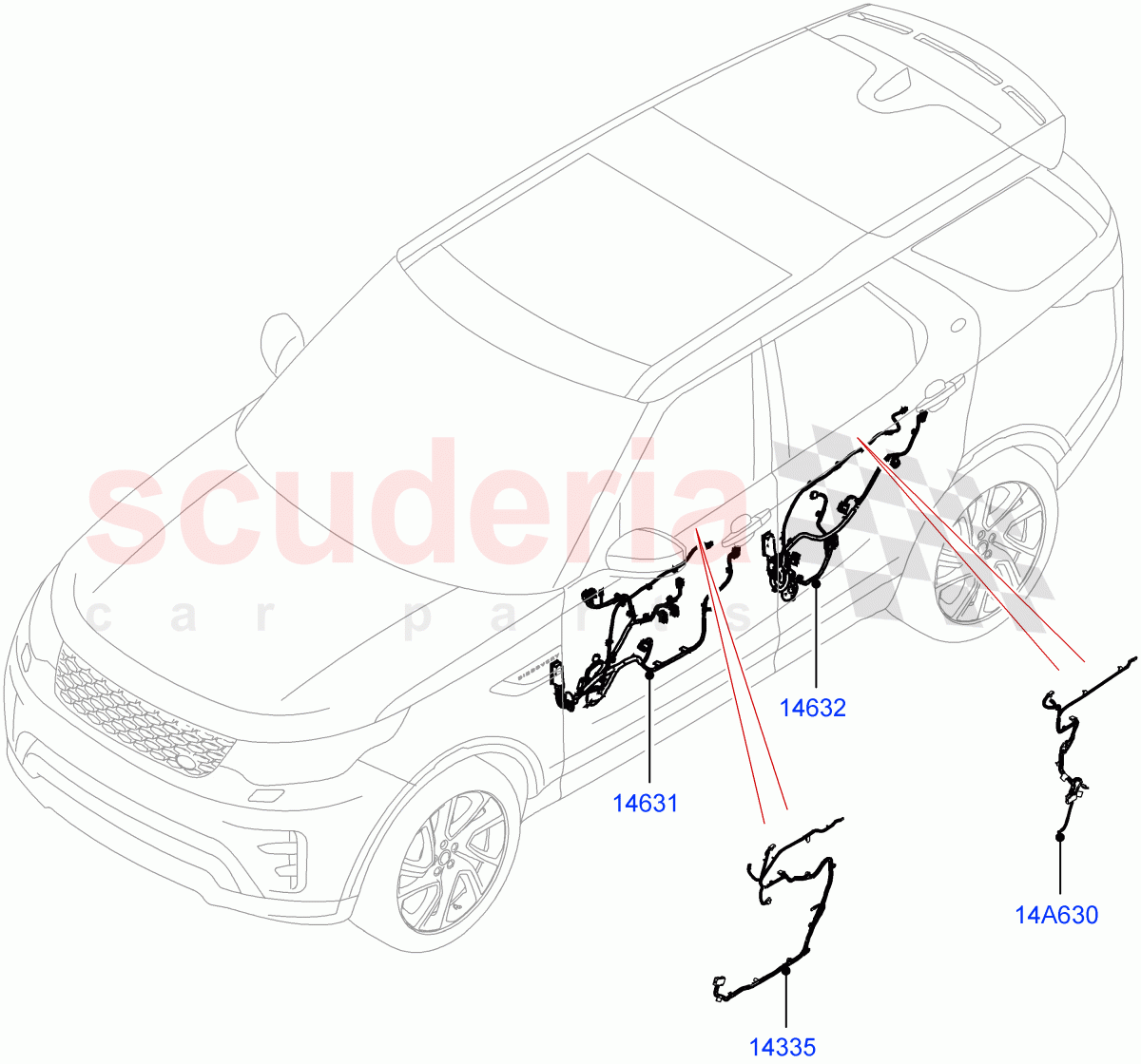 Electrical Wiring - Body And Rear (Solihull Plant Build, Front And Rear Doors) ((V) FROMJA000001, (V) TOJA999999) of Land Rover Land Rover Discovery 5 (2017+) [3.0 DOHC GDI SC V6 Petrol]