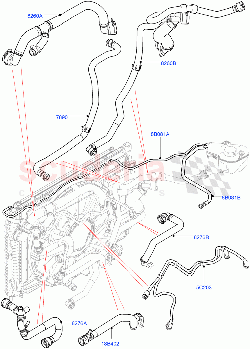 Cooling System Pipes And Hoses(2.0L I4 DSL MID DOHC AJ200,Itatiaia (Brazil),2.0L I4 DSL HIGH DOHC AJ200)((V)FROMGT000001) of Land Rover Land Rover Range Rover Evoque (2012-2018) [2.0 Turbo Diesel]