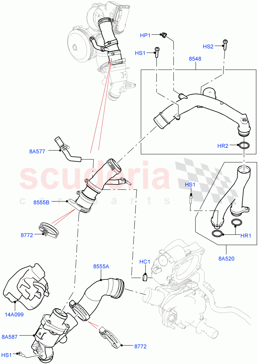 Thermostat/Housing & Related Parts (Solihull Plant Build) (3.0L DOHC GDI SC V6 PETROL) ((V) FROMGA000001) of Land Rover Land Rover Range Rover Velar (2017+) [3.0 DOHC GDI SC V6 Petrol]