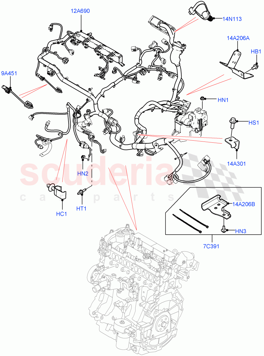 Electrical Wiring - Engine And Dash (Engine) (2.0L I4 DSL MID DOHC AJ200, Halewood (UK), 2.0L I4 DSL HIGH DOHC AJ200) ((V) FROMGH000001, (V) TOHH999999) of Land Rover Land Rover Range Rover Evoque (2012-2018) [2.0 Turbo Petrol GTDI]