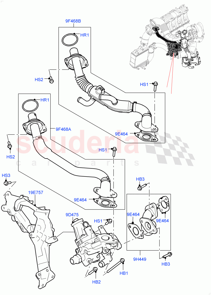 Exhaust Gas Recirculation(High Pressure EGR)(2.0L I4 DSL MID DOHC AJ200,Proconve L6 Emissions,Halewood (UK),Stage V Plus DPF,2.0L I4 DSL HIGH DOHC AJ200,Japanese Emission + DPF,DPF + DE-SOX,EU6 + DPF Emissions) of Land Rover Land Rover Discovery Sport (2015+) [2.0 Turbo Diesel]