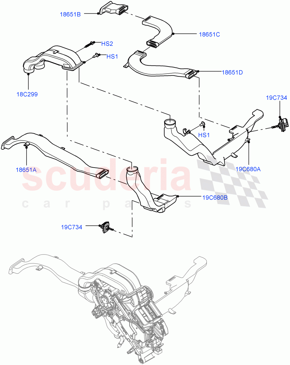 Air Vents, Louvres And Ducts (Nitra Plant Build, Internal Components, Under Rear Seat) (Premium Air Conditioning-Front/Rear) ((V) FROMK2000001) of Land Rover Land Rover Discovery 5 (2017+) [3.0 I6 Turbo Diesel AJ20D6]