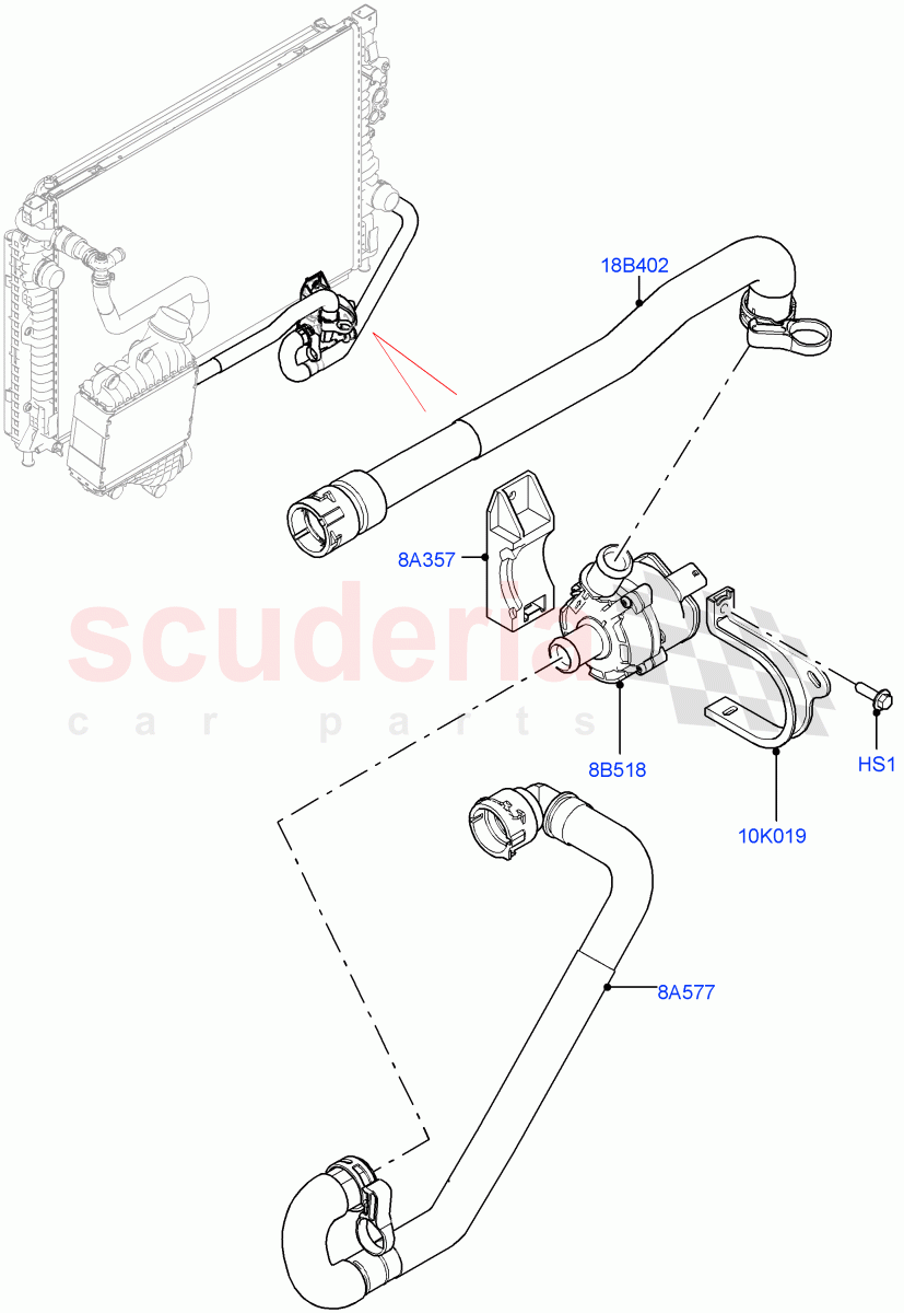 Water Pump (Auxillary Unit) (2.0L I4 Mid DOHC AJ200 Petrol, With Standard Engine Cooling System, 2.0L I4 Mid AJ200 Petrol E100) ((V) FROMJH000001) of Land Rover Land Rover Range Rover Evoque (2012-2018) [2.0 Turbo Petrol AJ200P]