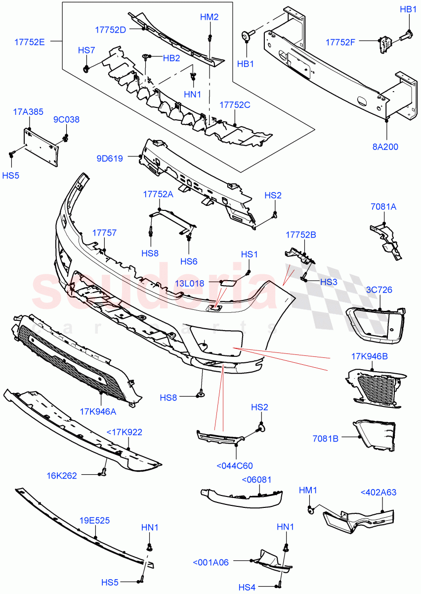 Radiator Grille And Front Bumper (Version - Core, Non SVR) ((V) FROMJA000001) of Land Rover Land Rover Range Rover Sport (2014+) [3.0 DOHC GDI SC V6 Petrol]