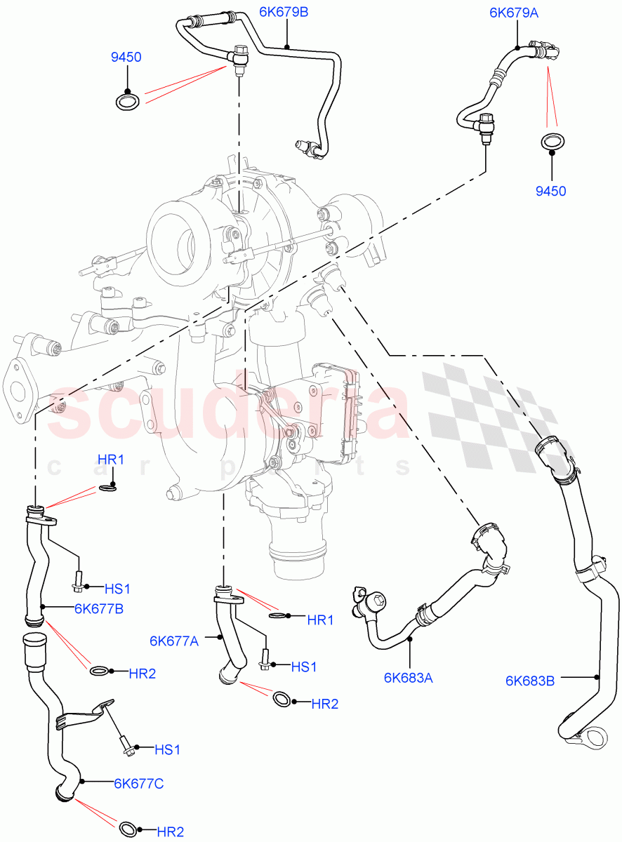 Turbocharger(Lubrication And Cooling, Nitra Plant Build)(2.0L I4 DSL HIGH DOHC AJ200)((V)FROMK2000001) of Land Rover Land Rover Discovery 5 (2017+) [2.0 Turbo Diesel]