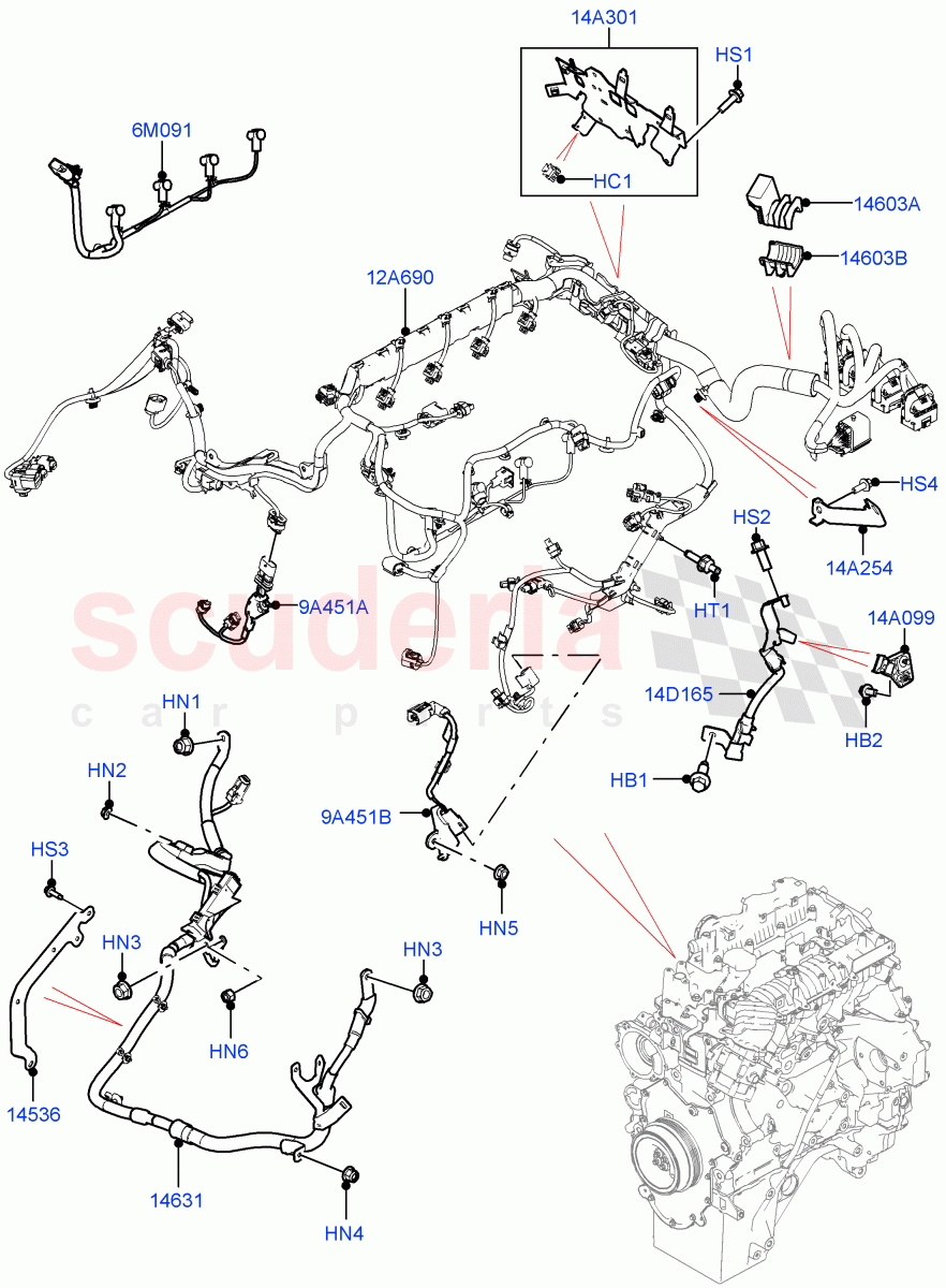 Engine Harness(2.0L AJ21D4 Diesel Mid,RHD,Less Electric Engine Battery)((V)FROMMA000001) of Land Rover Land Rover Range Rover Velar (2017+) [3.0 I6 Turbo Diesel AJ20D6]