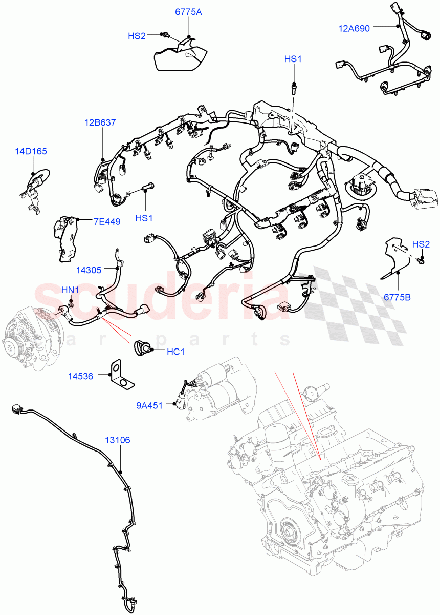 Electrical Wiring - Engine And Dash (3.0L DOHC GDI SC V6 PETROL) of Land Rover Land Rover Range Rover Sport (2014+) [2.0 Turbo Petrol GTDI]