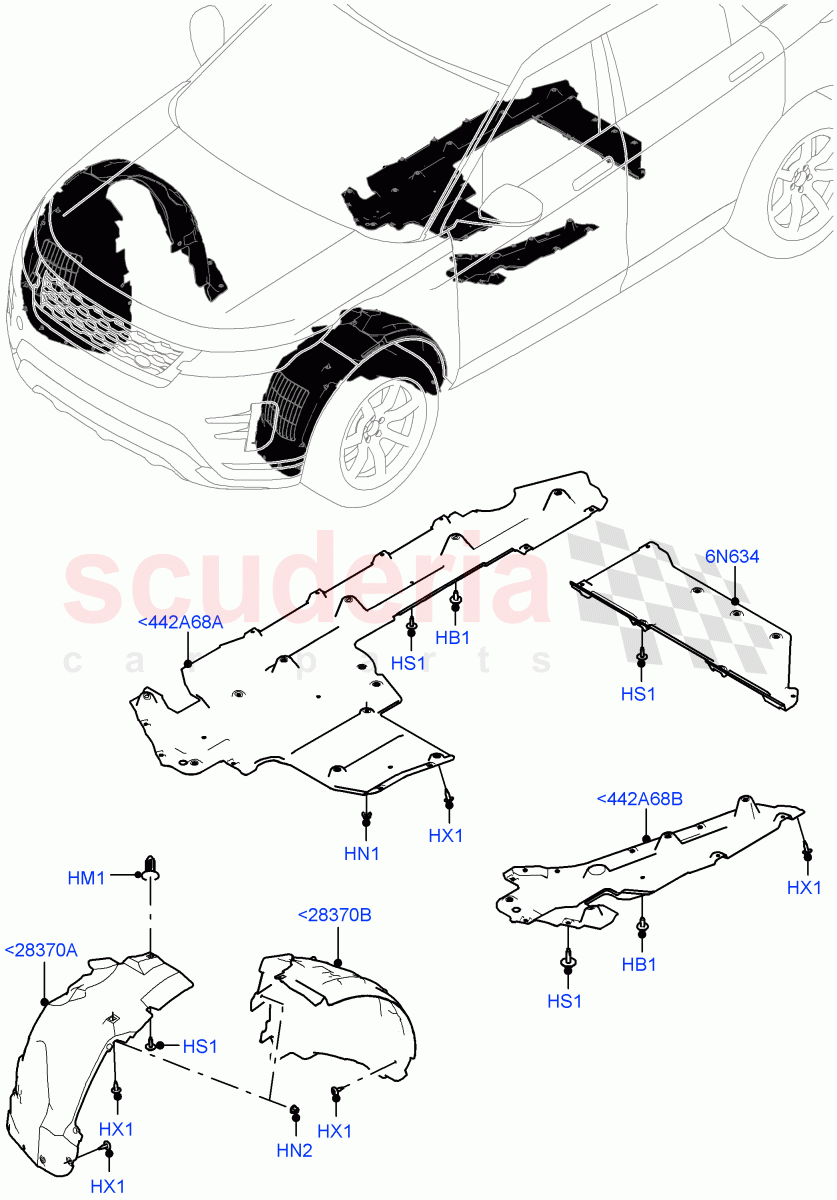 Front Panels, Aprons & Side Members(Wheelhouse)(Halewood (UK),Electric Engine Battery-PHEV)((V)FROMLH000001) of Land Rover Land Rover Range Rover Evoque (2019+) [2.0 Turbo Petrol AJ200P]