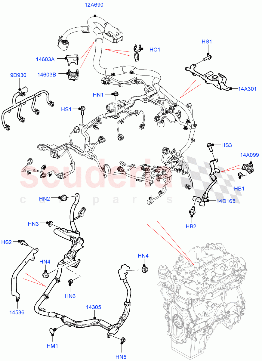 Engine Harness (LHD) (2.0L AJ200P Hi PHEV) ((V) FROMMA000001) of Land Rover Land Rover Range Rover Velar (2017+) [3.0 DOHC GDI SC V6 Petrol]