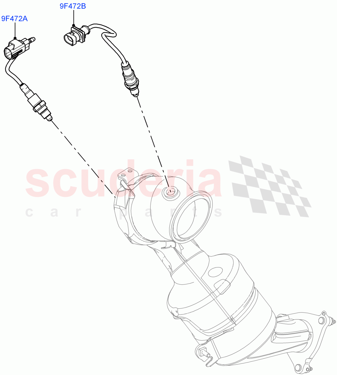 Exhaust Sensors And Modules (2.0L I4 Mid DOHC AJ200 Petrol, EU2, Euro Stage 4 Emissions, 2.0L I4 High DOHC AJ200 Petrol, EU6 Emissions, Proconve L6 Emissions, Stage V European Emissions, L6 Emission E100, 2.0L I4 Mid AJ200 Petrol E100) ((V) FROMJH000001) of Land Rover Land Rover Discovery Sport (2015+) [2.0 Turbo Petrol AJ200P]