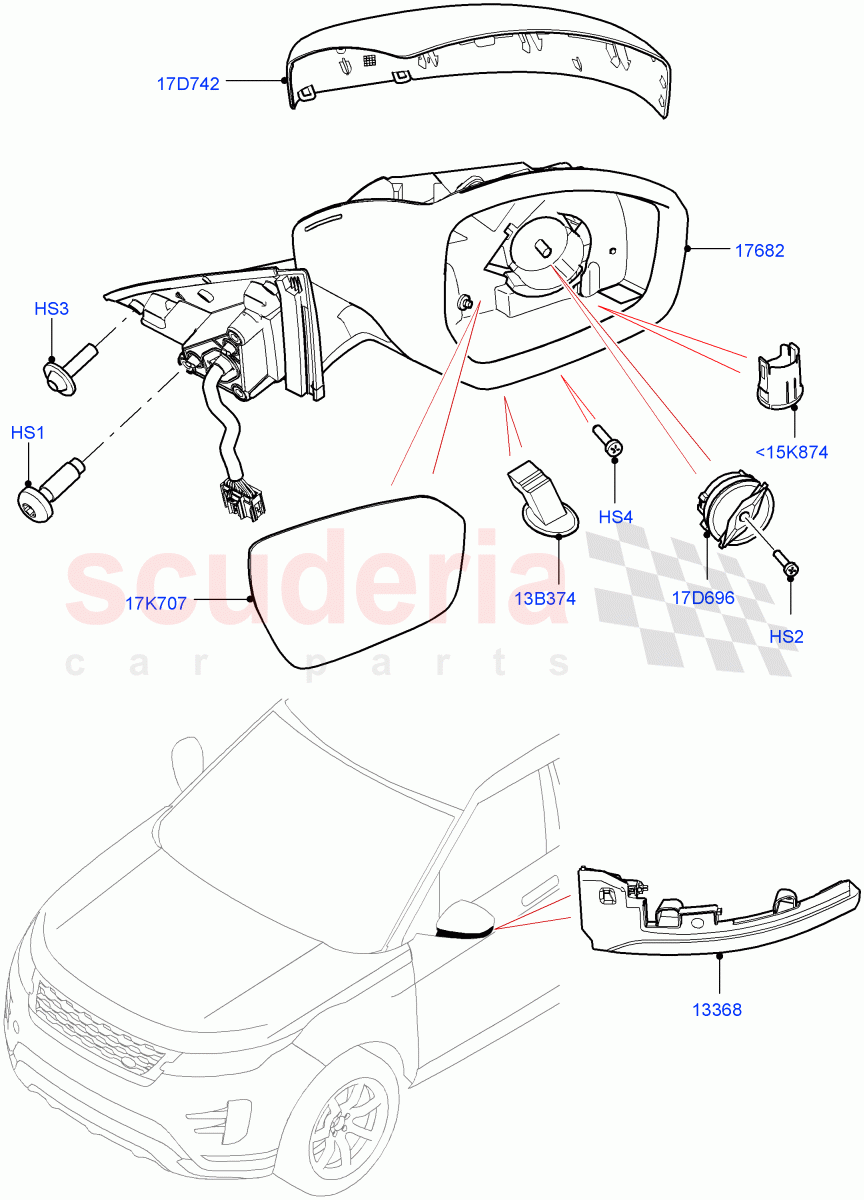 Exterior Rear View Mirror (Halewood (UK)) of Land Rover Land Rover Range Rover Evoque (2019+) [2.0 Turbo Diesel AJ21D4]