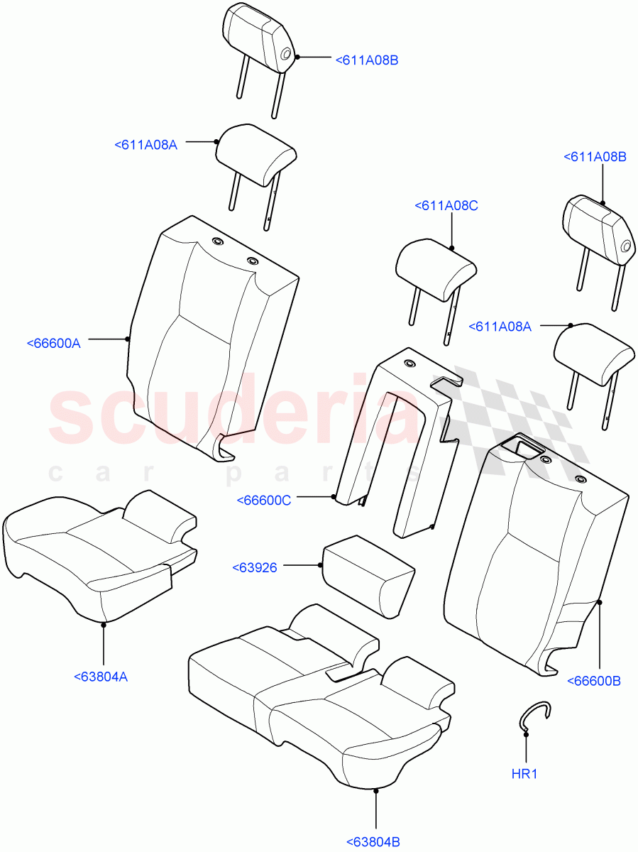 Rear Seat Covers(Grained Cloth,Halewood (UK),With 60/40 Manual Fold Thru Rr Seat)((V)FROMLH000001) of Land Rover Land Rover Discovery Sport (2015+) [1.5 I3 Turbo Petrol AJ20P3]