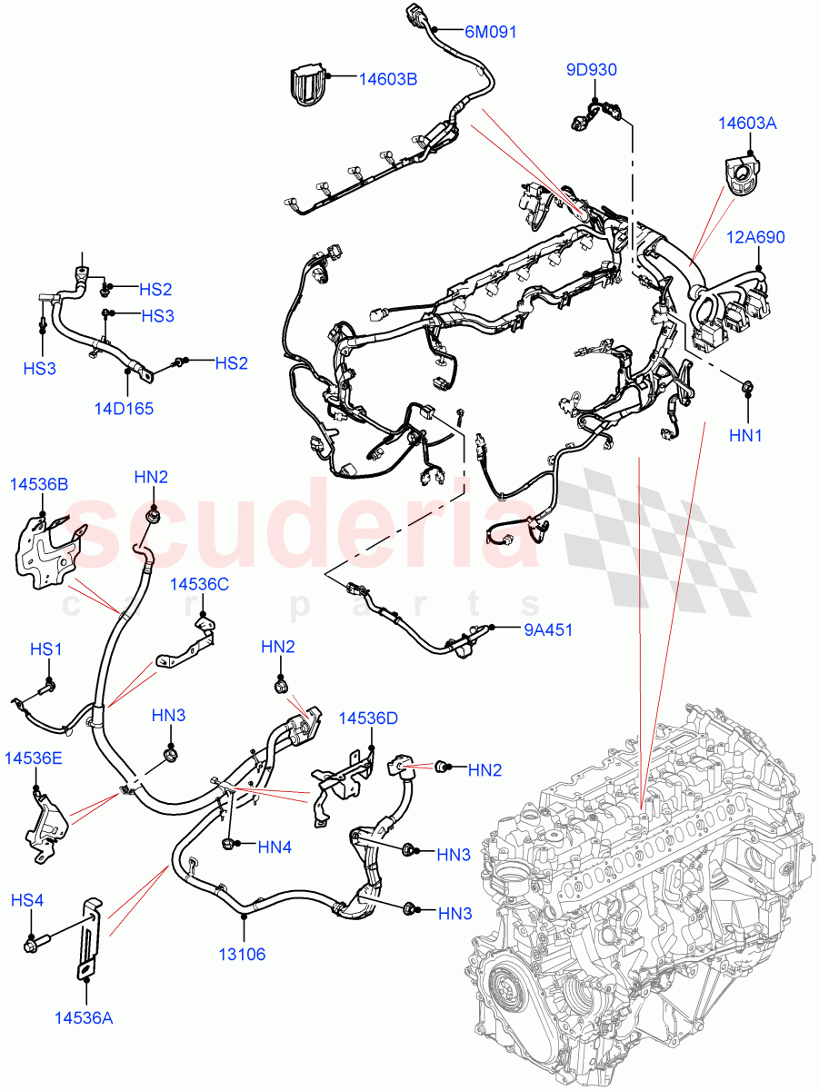 Engine Harness(3.0L AJ20D6 Diesel High,Less Electric Engine Battery) of Land Rover Land Rover Range Rover (2022+) [3.0 I6 Turbo Diesel AJ20D6]