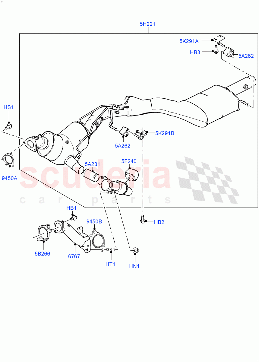 Exhaust System (Front) (4.4L DOHC DITC V8 Diesel, EU6 + DPF Emissions, EU6D Diesel + DPF Emissions) ((V) FROMGA000001) of Land Rover Land Rover Range Rover (2012-2021) [4.4 DOHC Diesel V8 DITC]