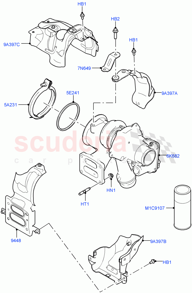 Turbocharger (2.0L AJ20P4 Petrol High PTA, Halewood (UK), 2.0L AJ20P4 Petrol E100 PTA, 2.0L AJ20P4 Petrol Mid PTA) of Land Rover Land Rover Range Rover Evoque (2019+) [2.0 Turbo Petrol AJ200P]