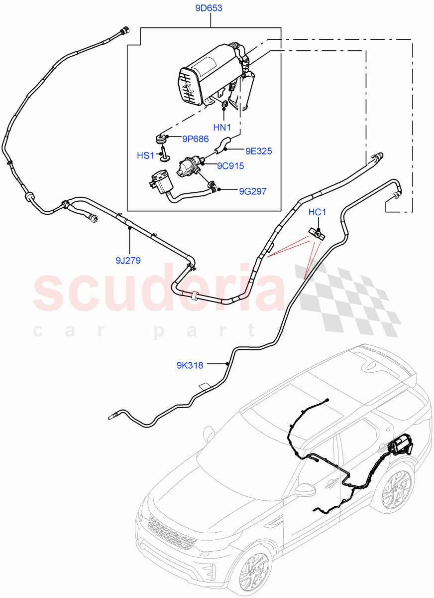 Fuel Lines(Solihull Plant Build, Rear)(3.0L DOHC GDI SC V6 PETROL,Fuel Tank Filler Neck - DMTL)((V)FROMHA000001,(V)TOJA999999) of Land Rover Land Rover Discovery 5 (2017+) [3.0 DOHC GDI SC V6 Petrol]