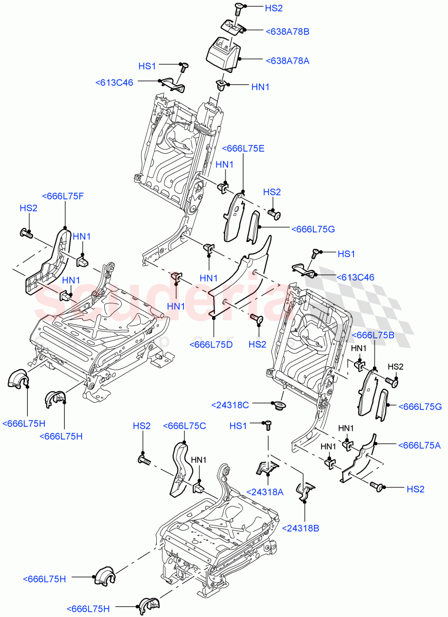 Rear Seat Frame(Finishers)(With 35/30/35 Split Fold Rear Seat)((V)FROMAA000001) of Land Rover Land Rover Discovery 4 (2010-2016) [3.0 DOHC GDI SC V6 Petrol]