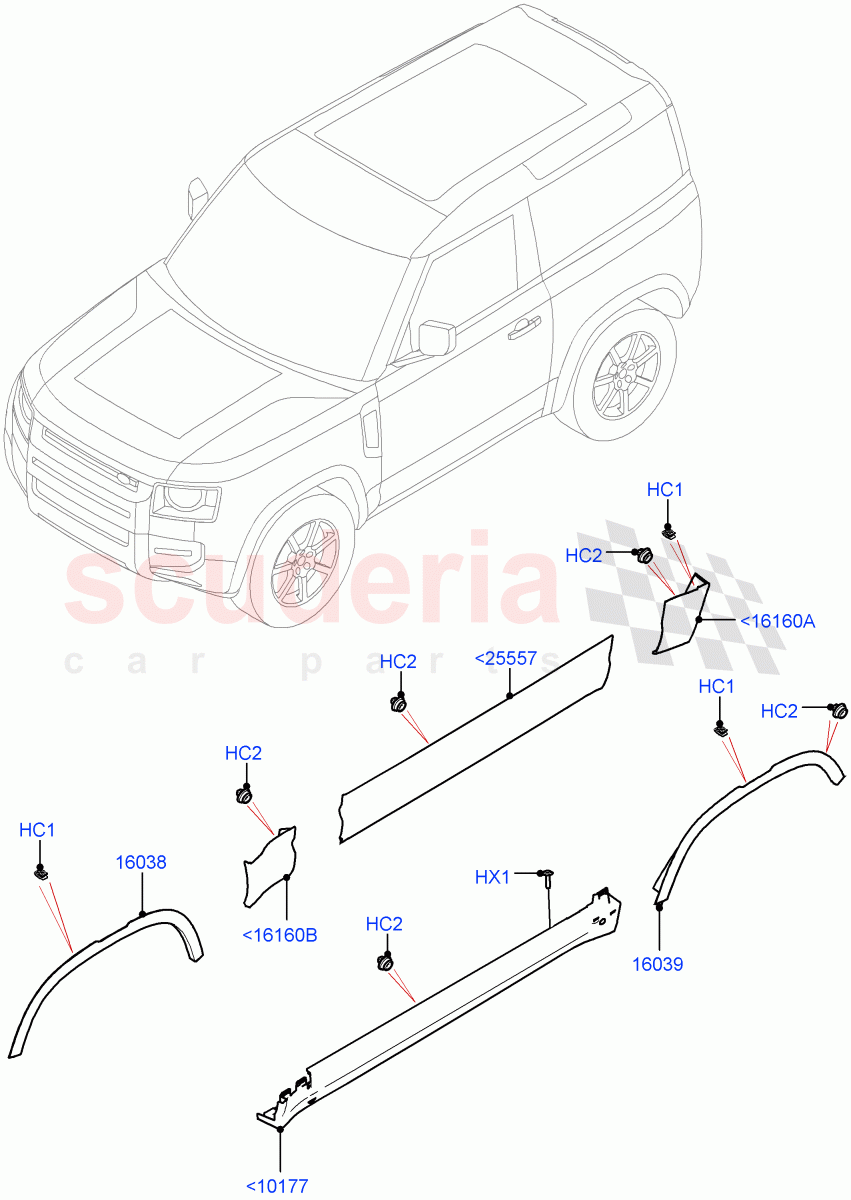 Body Mouldings (Short Wheelbase) of Land Rover Land Rover Defender (2020+) [3.0 I6 Turbo Petrol AJ20P6]