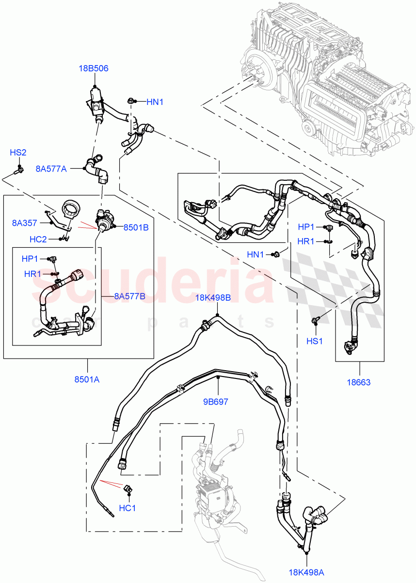 Heater Hoses(3.0L AJ20P6 Petrol High,Fuel Fired Heater With Park Heat,With Air Conditioning - Front/Rear,Fuel Heater W/Pk Heat With Remote) of Land Rover Land Rover Range Rover (2022+) [3.0 I6 Turbo Petrol AJ20P6]