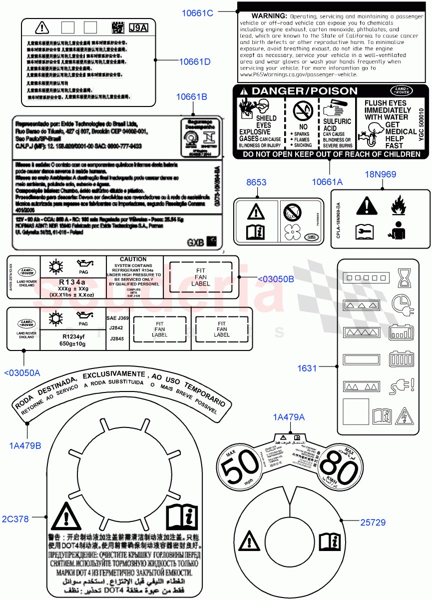 Labels(Warning Decals)(Halewood (UK)) of Land Rover Land Rover Range Rover Evoque (2019+) [2.0 Turbo Diesel AJ21D4]