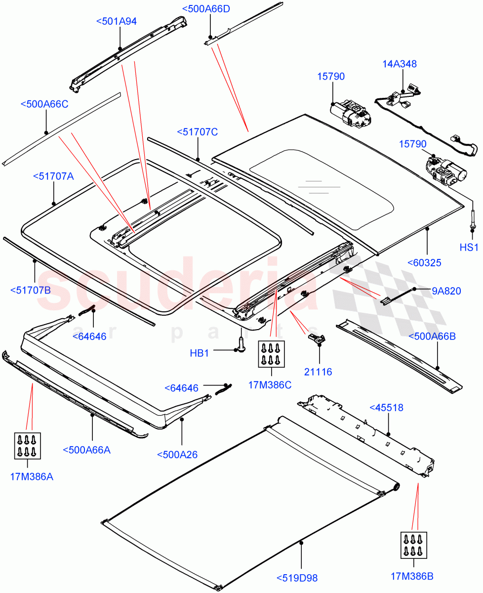 Sliding Roof Mechanism And Controls(Sunroof Frame)(With Roof Conversion-Panorama Power) of Land Rover Land Rover Range Rover Velar (2017+) [2.0 Turbo Diesel]