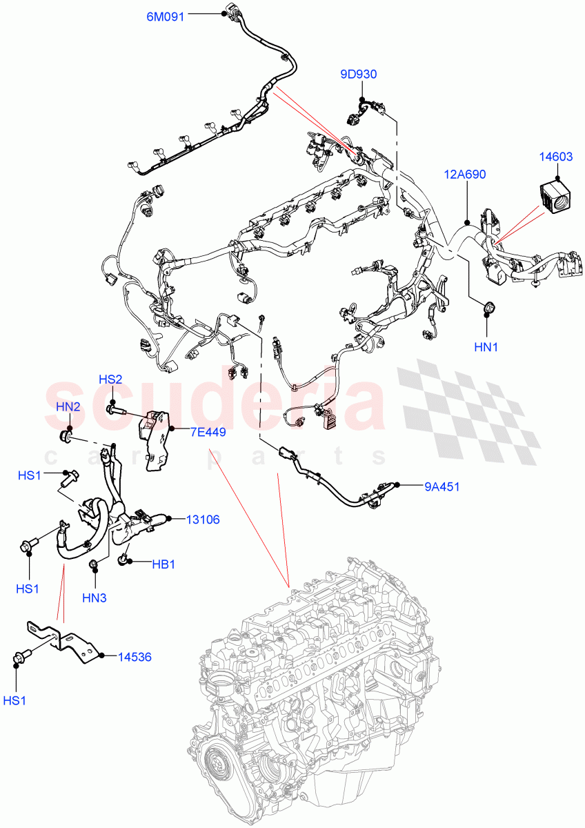 Engine Harness (Nitra Plant Build) (3.0L AJ20D6 Diesel High, Electric Engine Battery-MHEV) ((V) FROMM2000001) of Land Rover Land Rover Discovery 5 (2017+) [2.0 Turbo Petrol AJ200P]