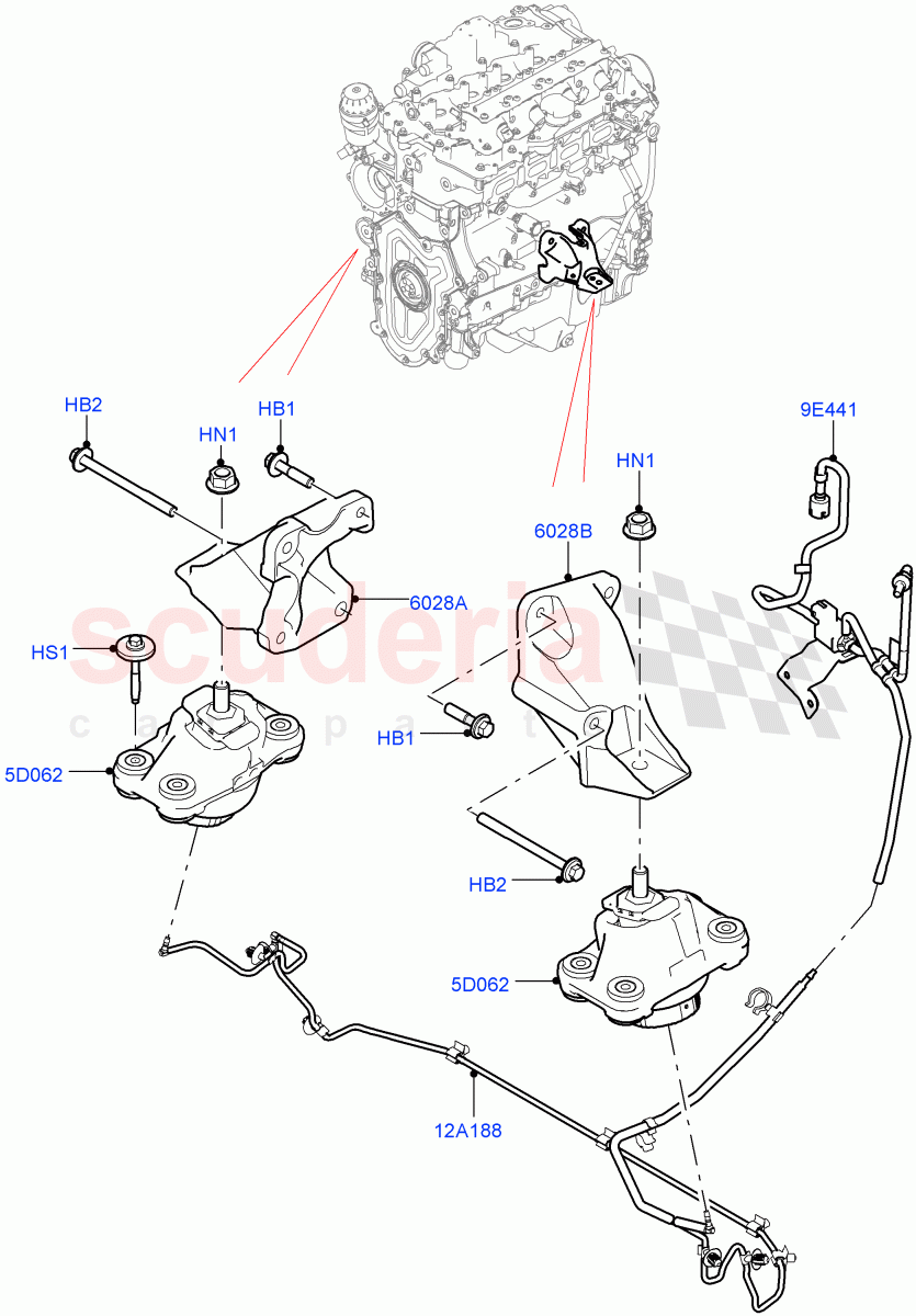 Engine Mounting(Nitra Plant Build)(2.0L I4 High DOHC AJ200 Petrol,2.0L AJ200P Hi PHEV) of Land Rover Land Rover Defender (2020+) [3.0 I6 Turbo Diesel AJ20D6]