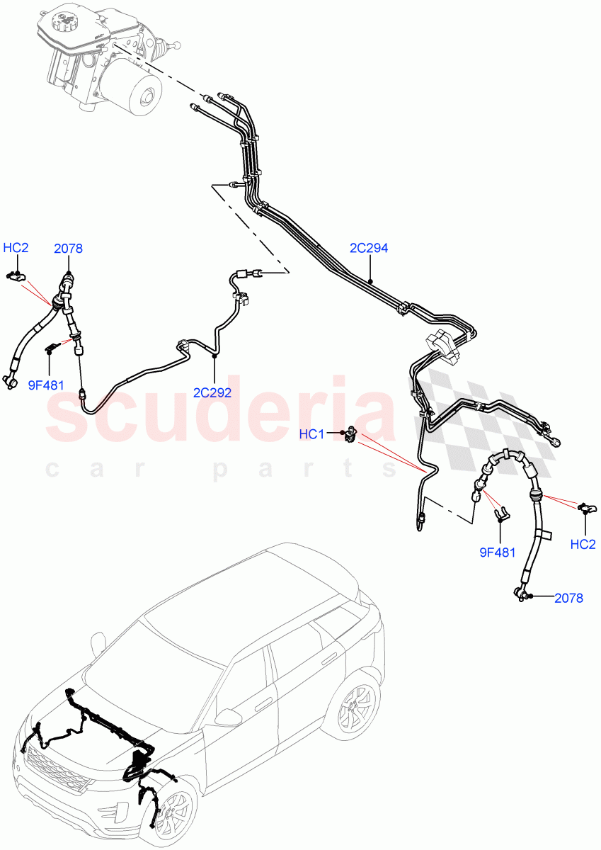 Front Brake Pipes(RHD,Halewood (UK),Less Electric Engine Battery,Electric Engine Battery-MHEV)((V)FROMMH000001) of Land Rover Land Rover Range Rover Evoque (2019+) [1.5 I3 Turbo Petrol AJ20P3]