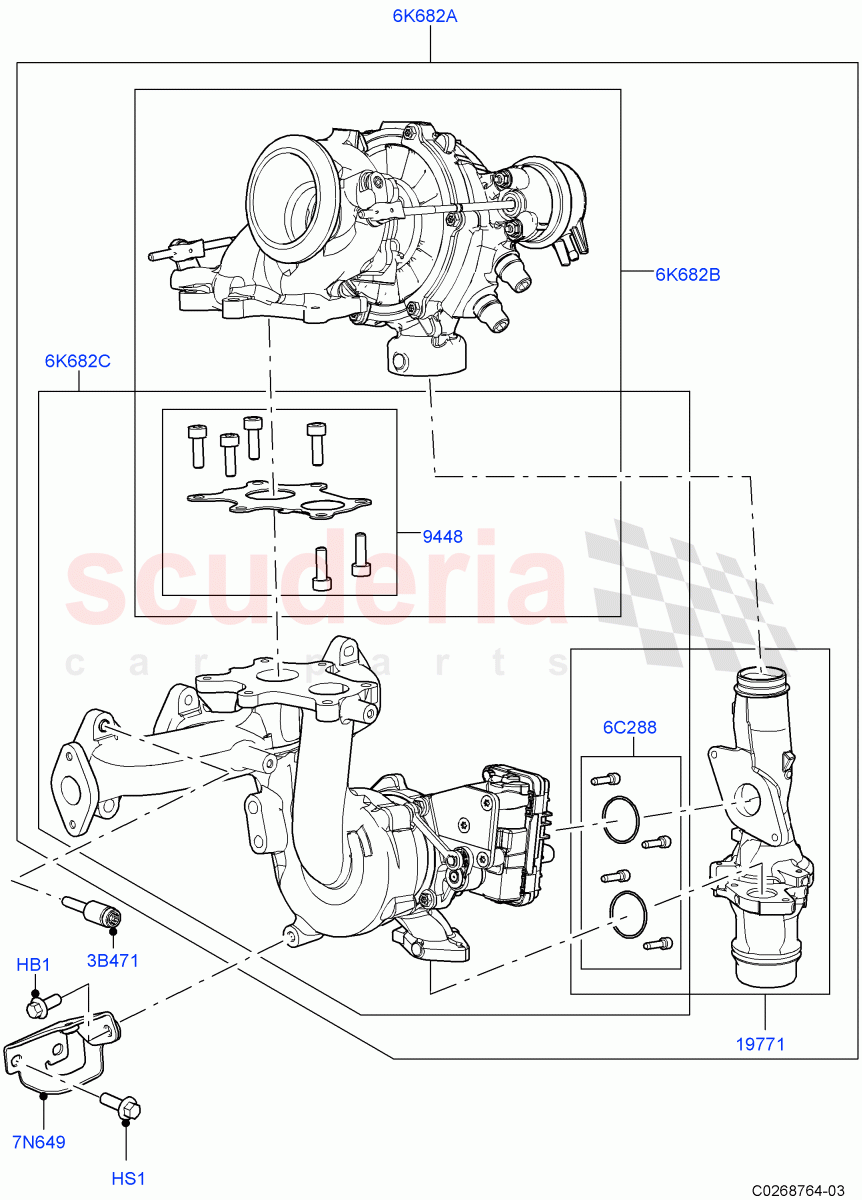 Turbocharger(Solihull Plant Build)(2.0L I4 DSL HIGH DOHC AJ200)((V)FROMHA000001) of Land Rover Land Rover Range Rover Sport (2014+) [2.0 Turbo Diesel]