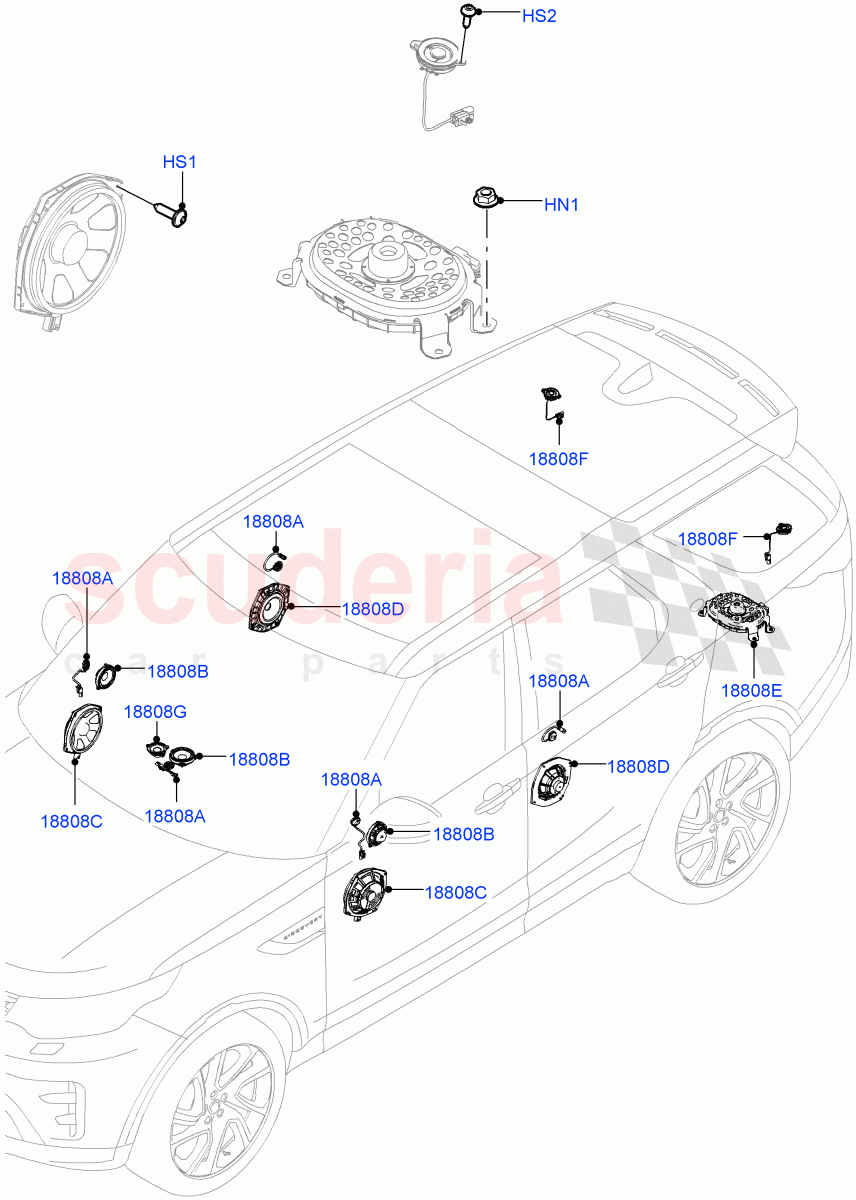 Speakers(Nitra Plant Build)(Premium Audio 1280 W)((V)FROMK2000001) of Land Rover Land Rover Discovery 5 (2017+) [2.0 Turbo Petrol AJ200P]