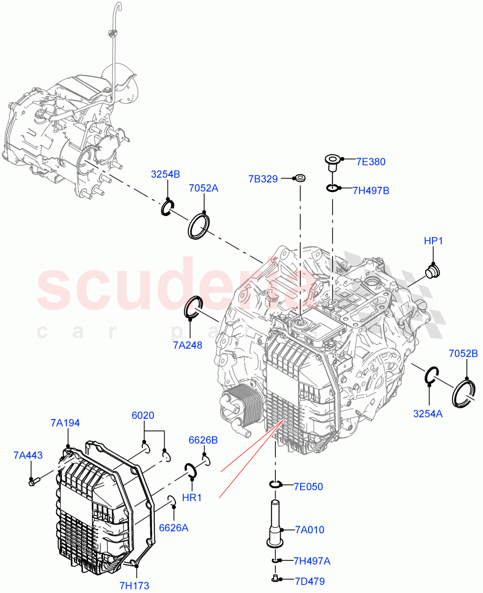 Transmission External Components (1.5L AJ20P3 Petrol High PHEV, 8 Speed Automatic Trans 8G30, Halewood (UK), 1.5L AJ20P3 Petrol High) ((V) FROMLH000001) of Land Rover Land Rover Range Rover Evoque (2019+) [2.0 Turbo Petrol AJ200P]