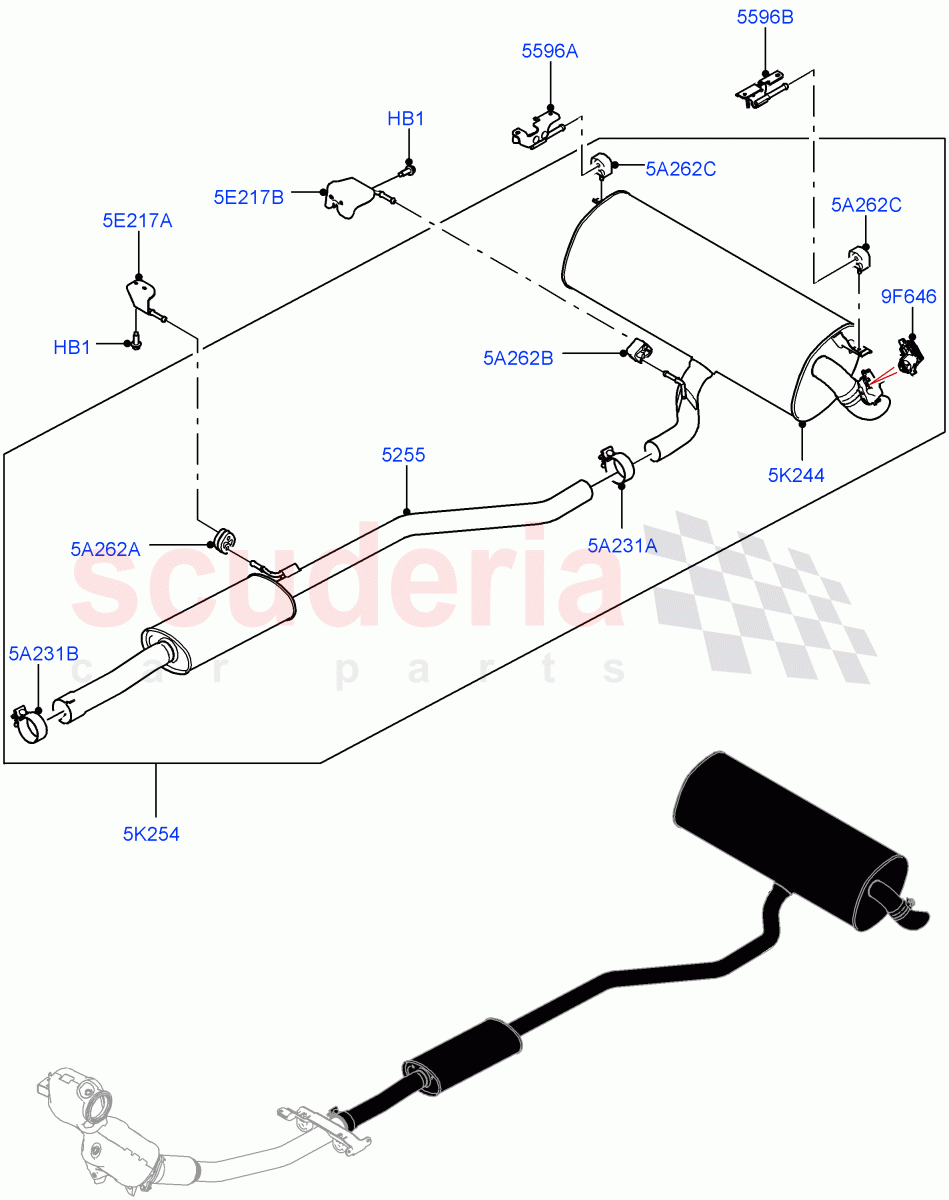 Rear Exhaust System (1.5L AJ20P3 Petrol High, Changsu (China)) of Land Rover Land Rover Range Rover Evoque (2019+) [1.5 I3 Turbo Petrol AJ20P3]